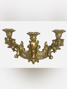 Vintage Set Of 2 Syroco Homco Regency Gold 3 Way Wall Sconce Holder From 1966